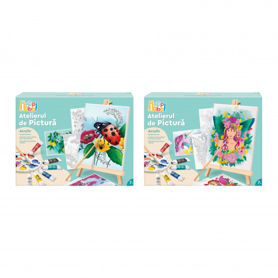 HappiHobbi Painting Workshop Acrylic Drawing Set With Wooden Easel For Ages 7+