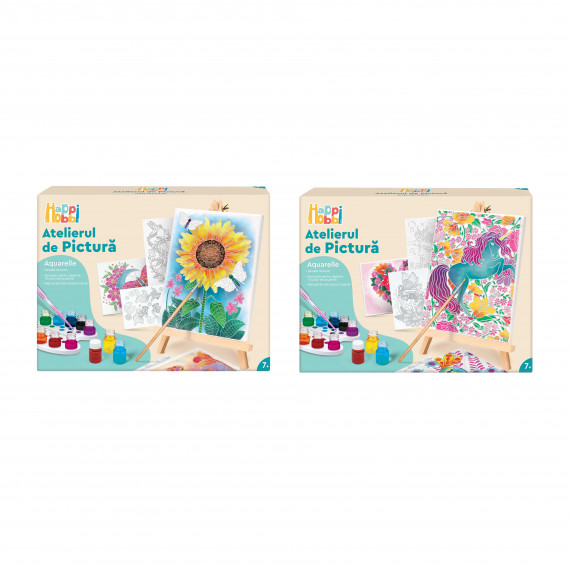 HappiHobbi Painting Workshop Aquarelle Drawing Set With Wooden Easel For Ages 7+