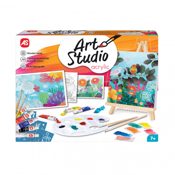 Painting Workshop Acrylic Drawing Set With Wooden Easel For Ages 7+