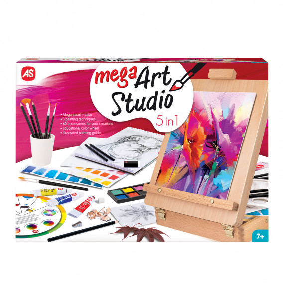 Mega Painting Workshop Drawing Set 5 in 1 With Wooden Case-Easel For Ages 7+