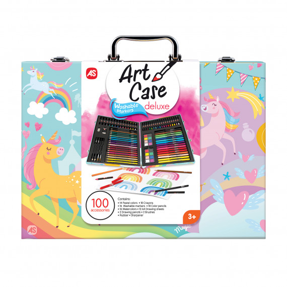 AS Wooden Art Case Deluxe Unicorn With 100 Accessories For Ages 3+