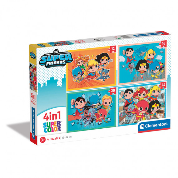 Clementoni Kids Puzzle 4 in 1 Supercolor DC Comics Super Friends 12-16-20-24 pcs