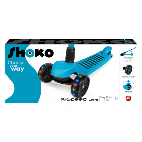 Shoko Kids Scooter X-Speed Light With 3 Wheels And Led Light Blue Color For Ages 5+