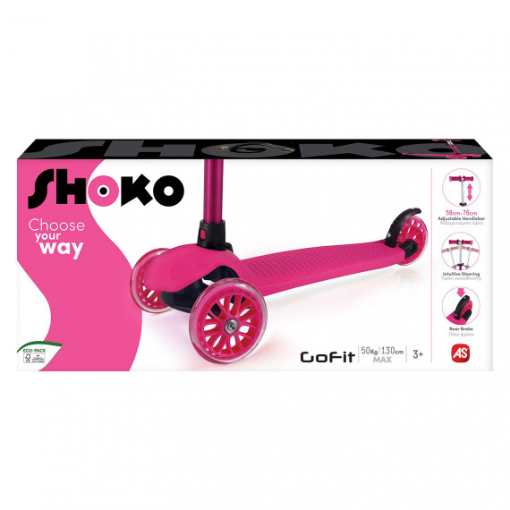 Shoko Kids Scooter Go Fit With 3 Wheels Pink Color For Ages 3+